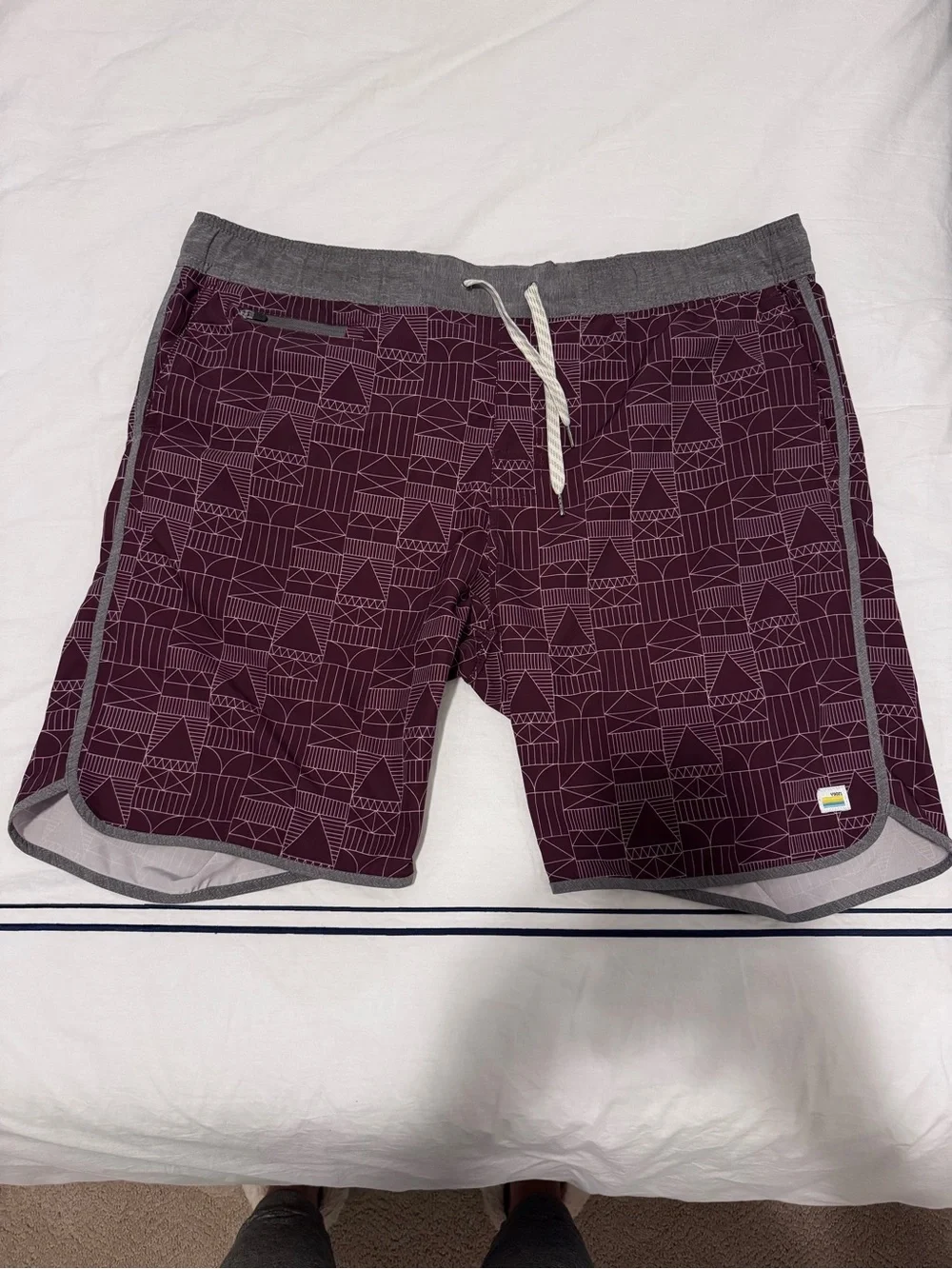 Vuori Men's Maroon Geometric Swim Trunks